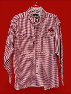 University of Arkansas Razorback Shirt, Red White Check, Exec Con, Men’s Sz M